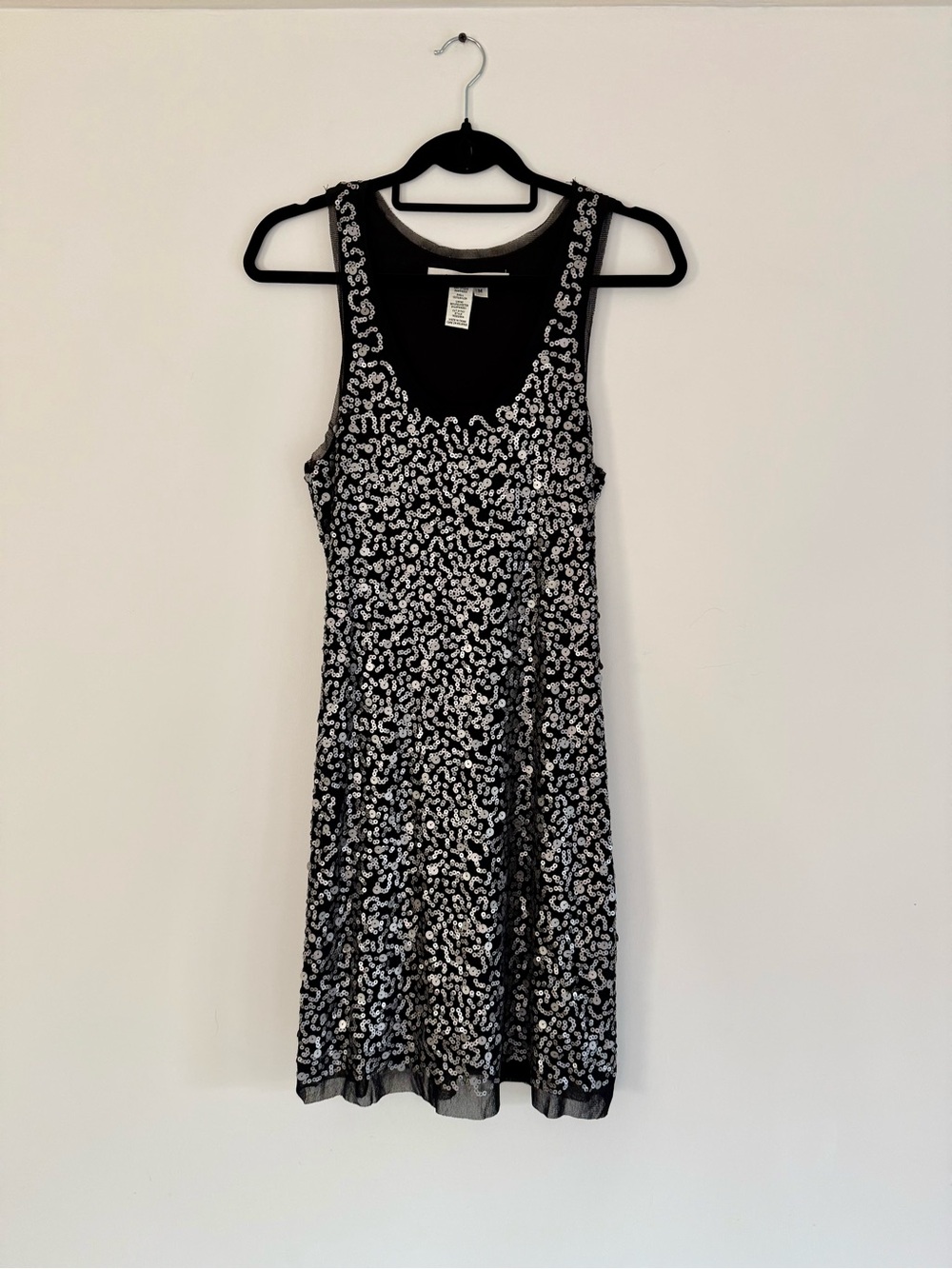 Max Studio Black Sequin Mesh Hem Cocktail Dress Size M